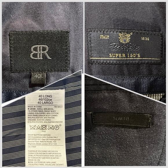 BR Banana Republic Mens 40L 36x31 Slim Navy Blue Plaid Suit Super 150s Italy - Picture 16 of 16